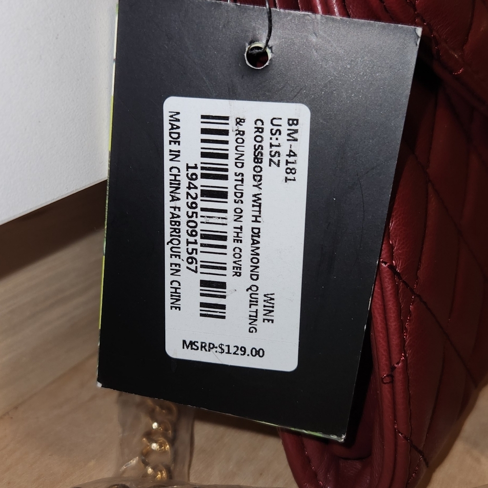 Badgley Mischka Quilted Studded Crossbody— NWT— Wine - Picture 5 of 5